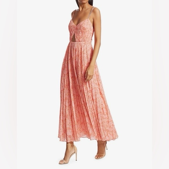 AMUR Lucy Pleated Strappy Maxi Dress Peach‎ Cream 8